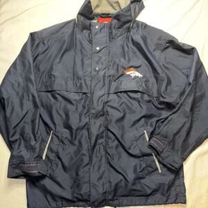 Denver Broncos NFL Jacket Blue Full Zip Logo Lined Size Large Hooded